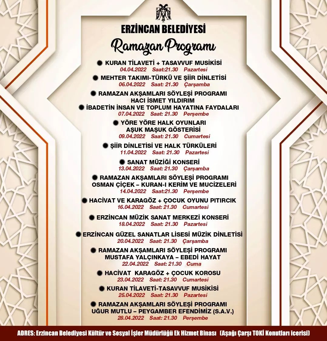 ERZİNCAN BELEDİYESİ RAMAZAN PROGRAMI