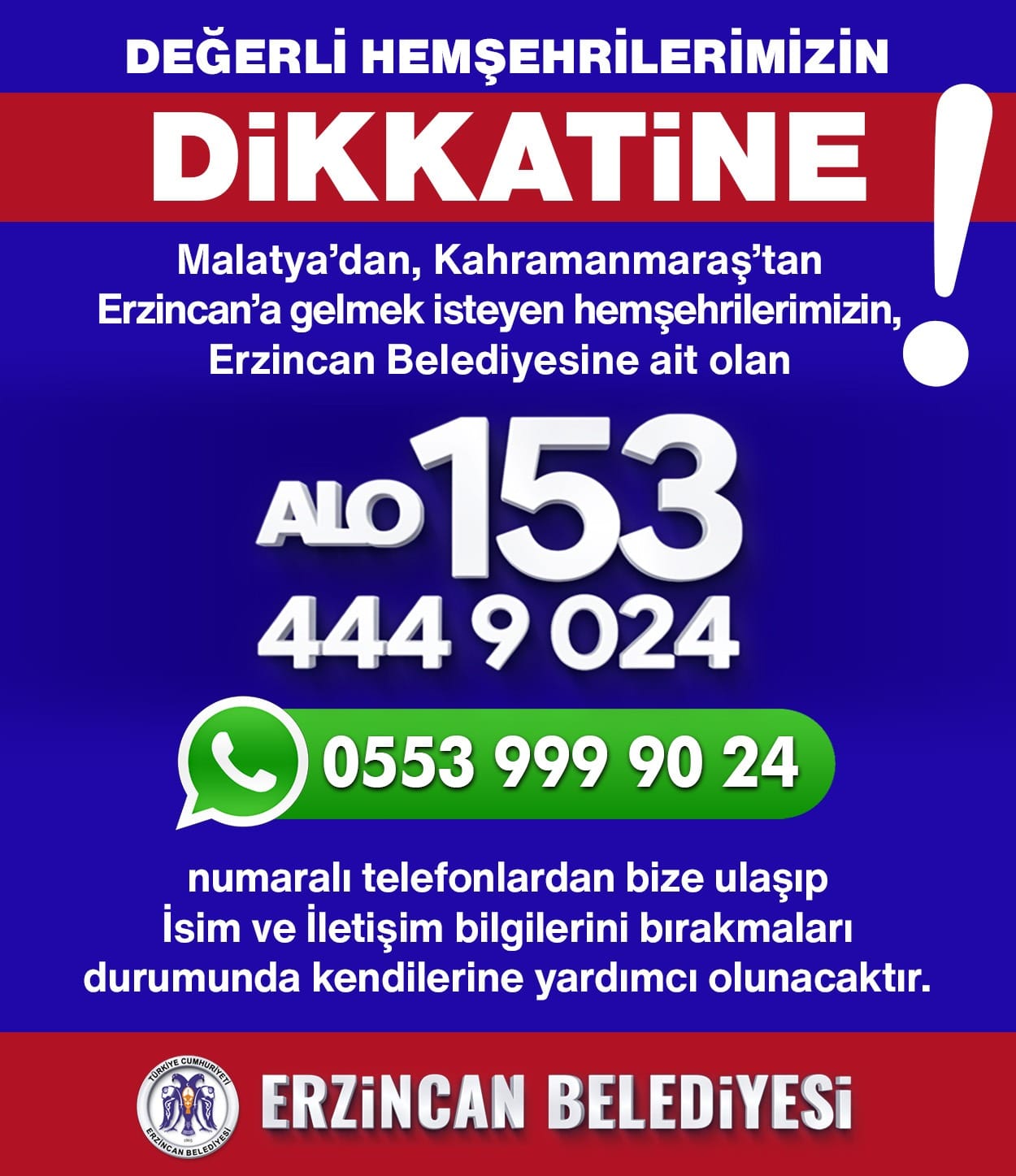 DEĞERLİ HEMŞEHRİLERİMİZİN DİKKATİNE