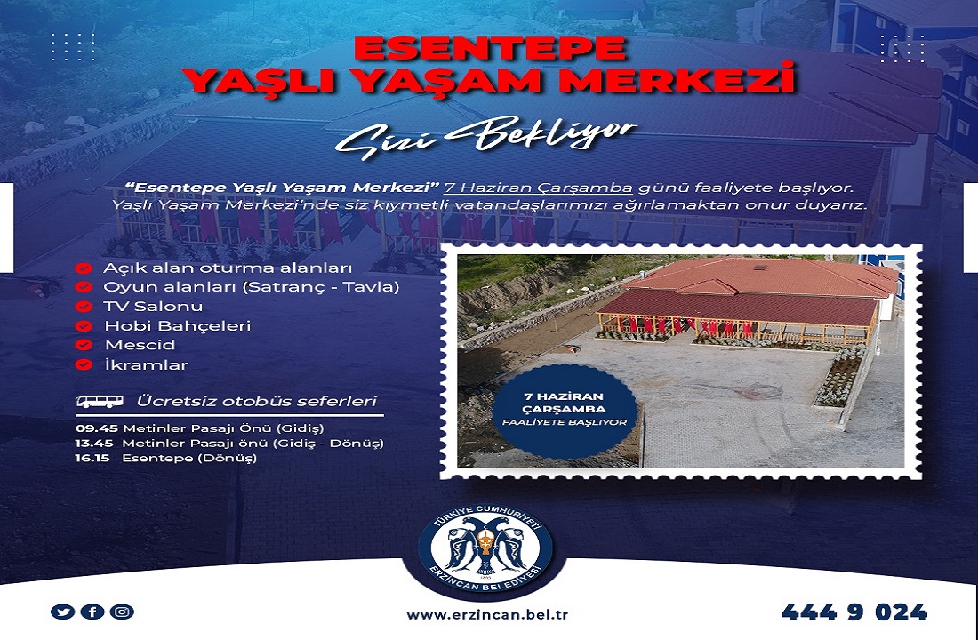 Esentepe Yaşlı Yaşam Merkezi 07 Haziran 2023 Çarşamba günü faaliyetine başlıyor.
