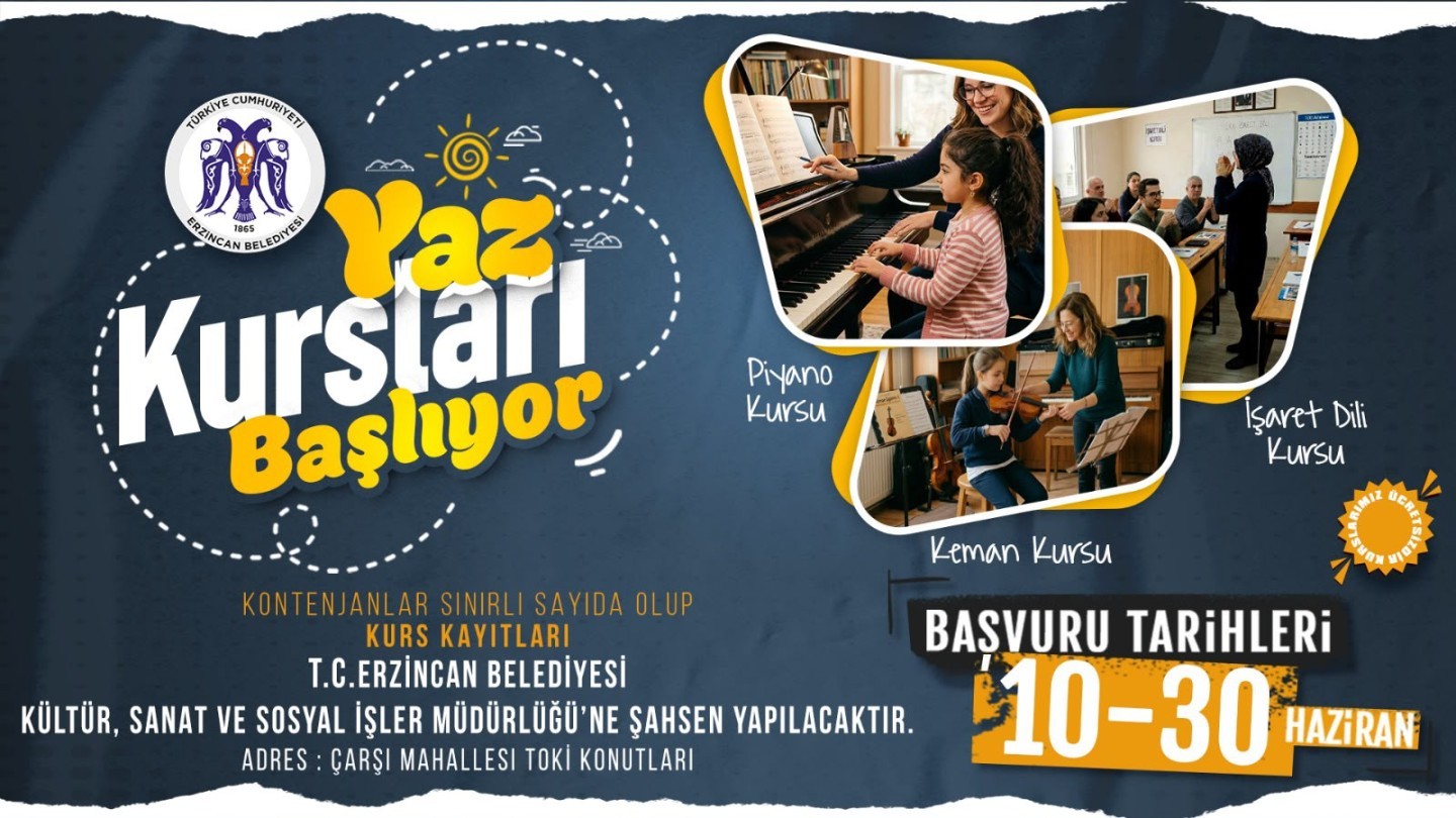 Erzincan Belediyesi Yaz Kursları İçin Başvurular Başlıyor
