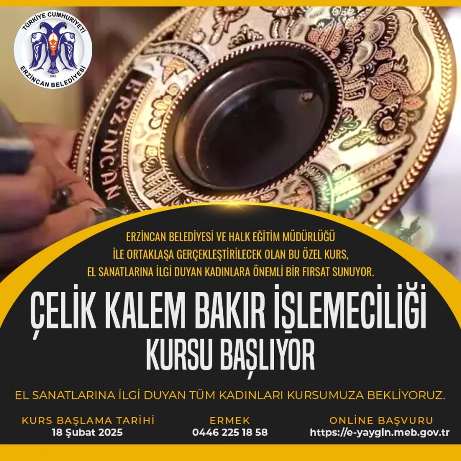 Çelik Kalem Bakır İşlemeciliği Kursu Başlıyor.