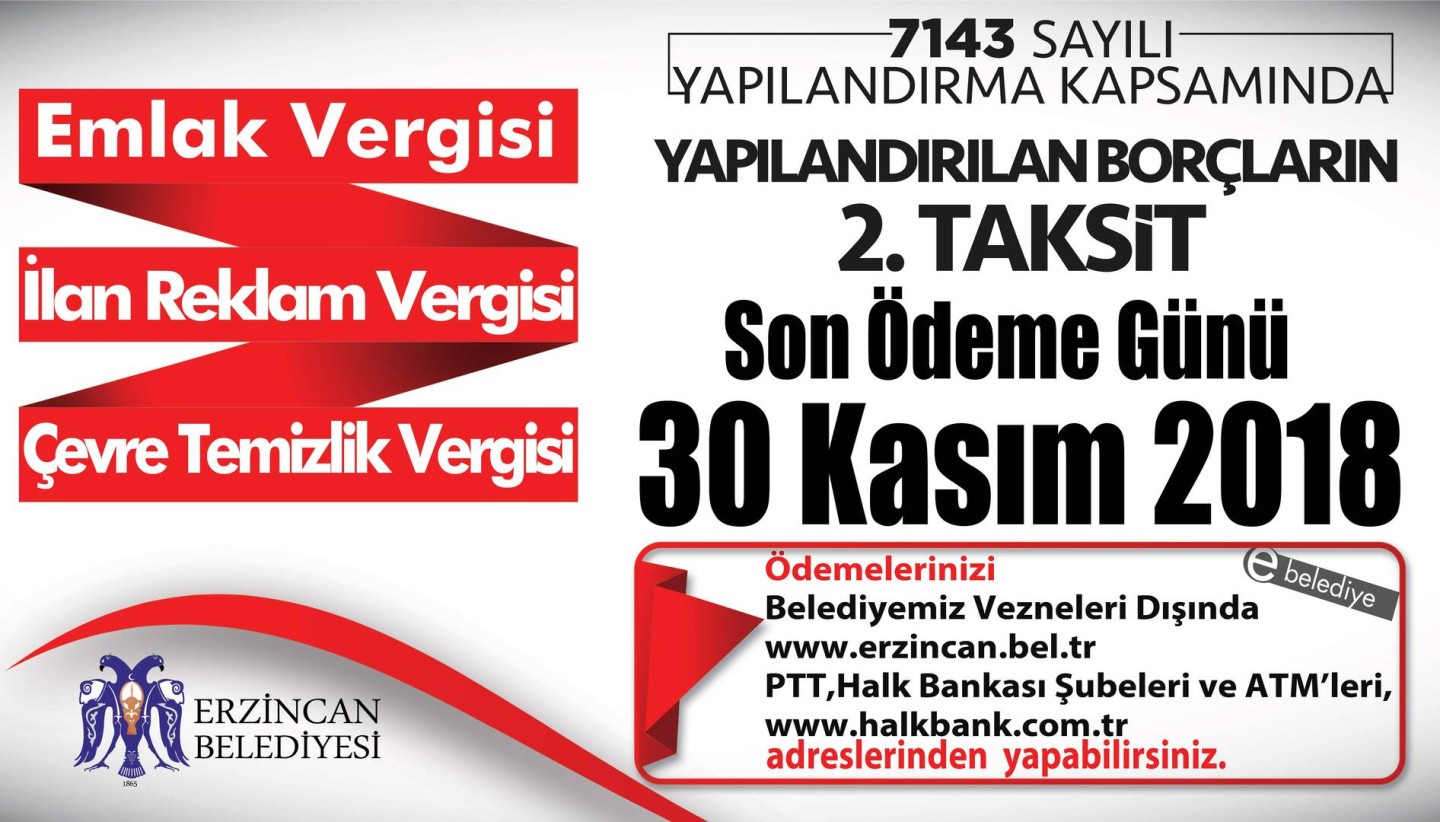 Yapılandırılan borçların  2. taksit ödemesi için son gün 30 Kasım 2018.